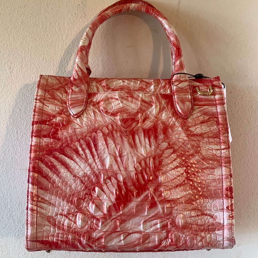 Brahmin Melbourne Small Pink Flamingo Caroline Crocodile-Embossed Satchel Bag - Picture 7 of 15